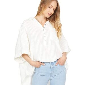Free People The Ava Top, Oversized Slouchy Blouse, Ivory/White, XS